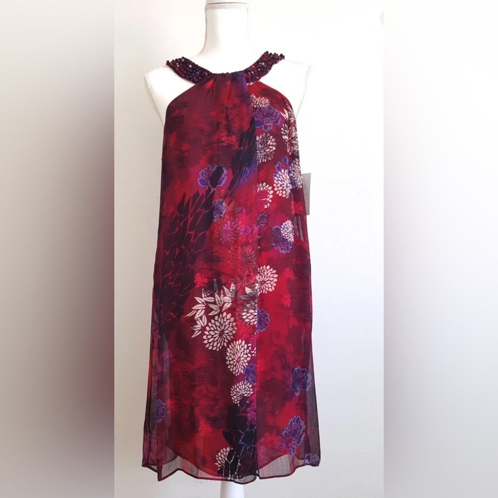 ECI NY Women's Red Floral Sleeveless Midi Dress SZ 10 NWT